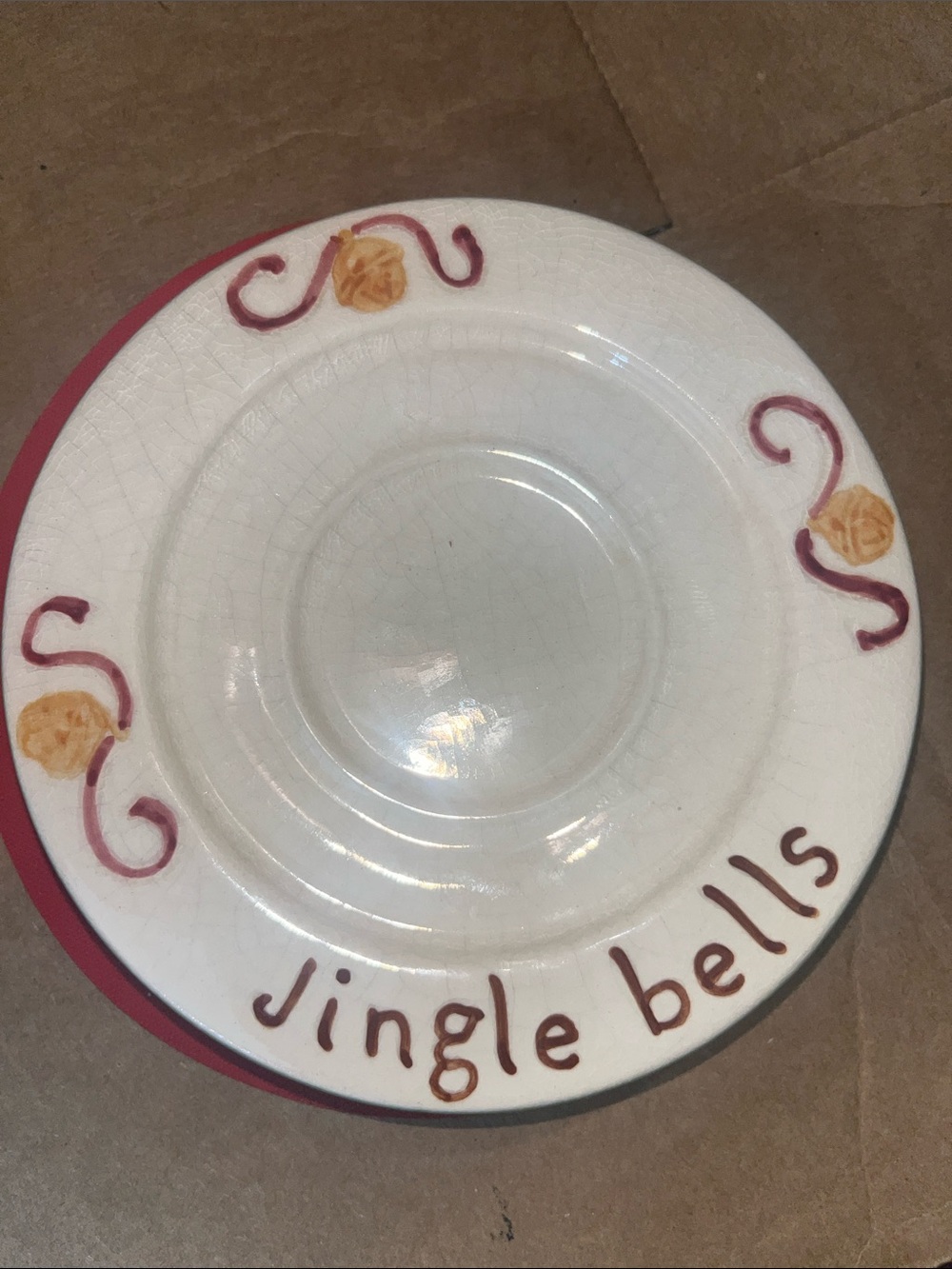 Russ Jingle Bells Small Candle / trinket/ saucer dish (?) Crackle Dish 637